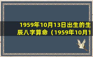 1959年10月13日出生的生辰八字算命（1959年10月13日农历是什 🦁 么时候）